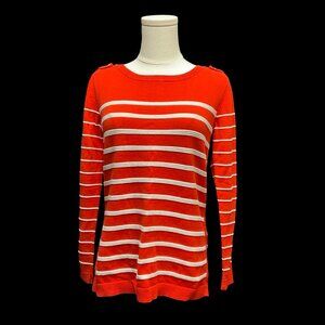 Red/White Striped Long Sleeve Knit Sweater w/ Anchor Button Epaulettes